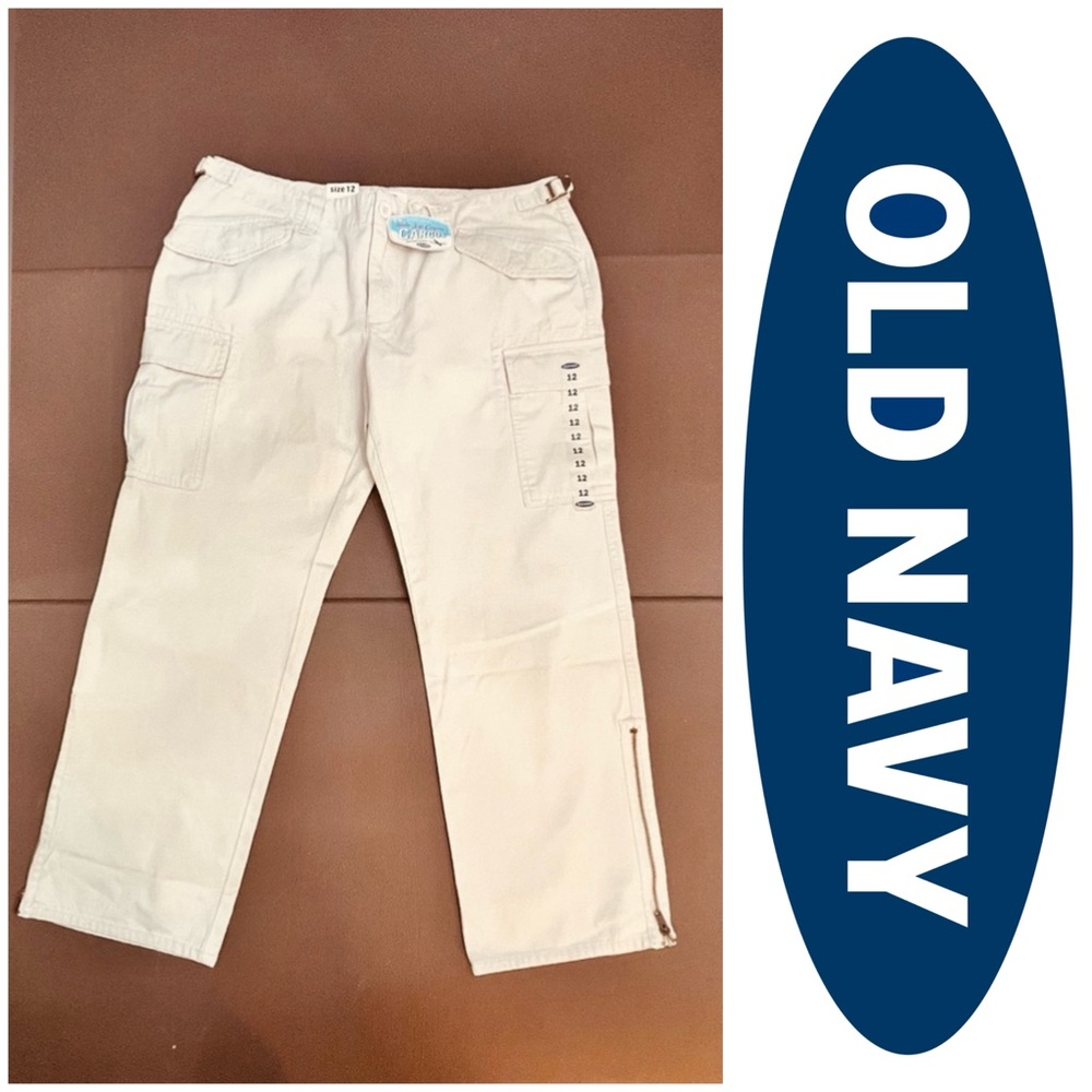 Vintage Old Navy Cargo Capri Khaki Pants Side Zip Ultra Low Waist‎ Y2K NWT 12